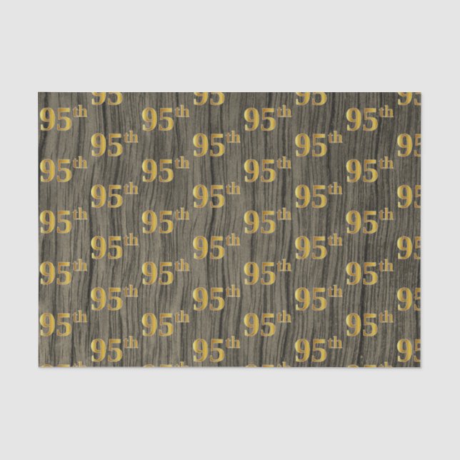 Faux Wood, Faux Gold 95th (Ninety-Fifth) Event Tissue Paper (Front)