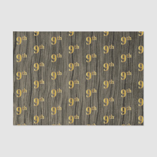 Faux Wood, Faux Gold 9th (Ninth) Event Tissue Paper (Front)