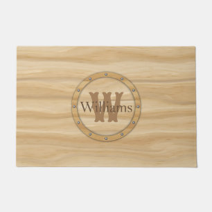 Faux Wood Grain Monogram Doormat