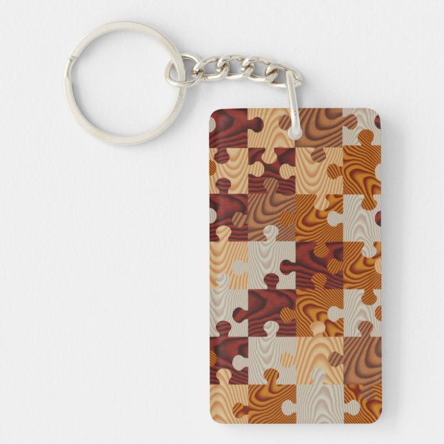 Faux wood jigsaw puzzle keychain (Front)