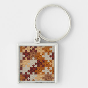Faux wood jigsaw puzzle keychain