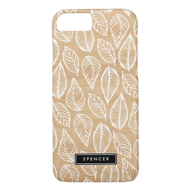 Faux Wood | Leaves Pattern Custom iPhone 7 Case (Back)