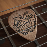 Faux Wood Modern Guitarist Personalised Logo Guitar Pick<br><div class="desc">Faux Wood Modern Guitarist Personalized Guitar Pick - Finally the ultimate gift for rockers and all musicians has arrived. A fantastic guitar pick featuring a rockin' image of twin guitars necks crossed in a funk faux wood colour. A space below where anyone can put a loved one or friend's name...</div>
