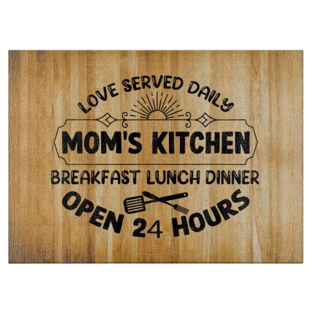 faux wood Mom love word art kitchen Cutting Board (Front)