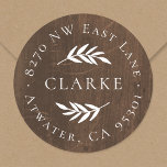 Faux Wood Olive Branch Round Return Address Label<br><div class="desc">Custom return address stickers personalized with your family monogram and address on a faux wood background. Use the design tools to change the background colour and fonts to further customize your own unique design.</div>