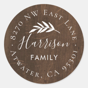 Faux Wood Olive Branch Round Return Address Label