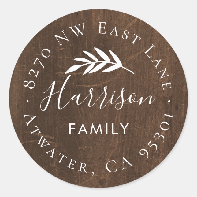 Faux Wood Olive Branch Round Return Address Label (Front)