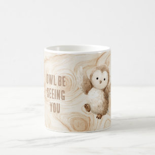 Faux Wood Owl Be Seeing You Coffee Mug