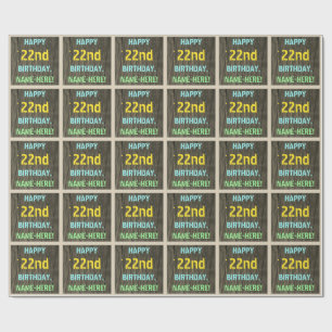 Faux Wood, Painted Text Look, 22nd Birthday + Name Wrapping Paper