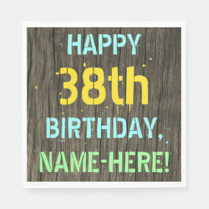 Faux Wood, Painted Text Look, 38th Birthday + Name Napkin