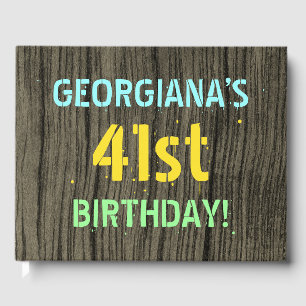 Faux Wood, Painted Text Look, 41st Birthday + Name Guest Book