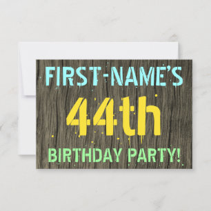 Faux Wood, Painted Text Look, 44th Birthday + Name Invitation