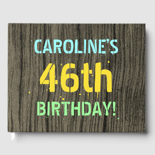 Faux Wood, Painted Text Look, 46th Birthday + Name Guest Book