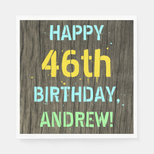 Faux Wood, Painted Text Look, 46th Birthday + Name Napkin