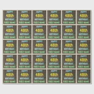 Faux Wood, Painted Text Look, 48th Birthday + Name Wrapping Paper