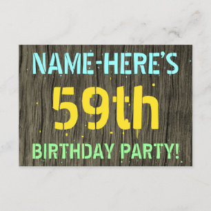Faux Wood, Painted Text Look, 59th Birthday + Name Invitation