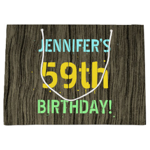 Faux Wood, Painted Text Look, 59th Birthday + Name Large Gift Bag