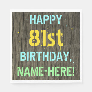 Faux Wood, Painted Text Look, 81st Birthday + Name Napkin