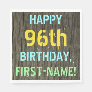 Faux Wood, Painted Text Look, 96th Birthday + Name Napkin
