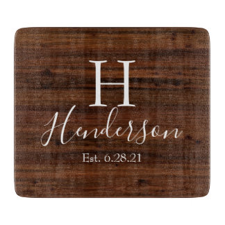 Faux wood personalized custom wedding name date cutting board