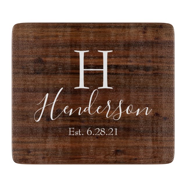 Faux wood personalized custom wedding name date cutting board (Front)