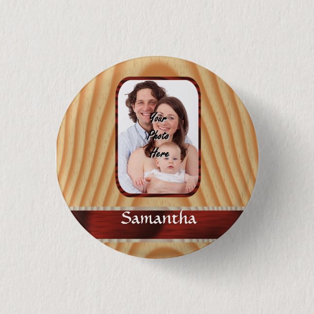 Faux wood photo template 1 inch round button (Front)