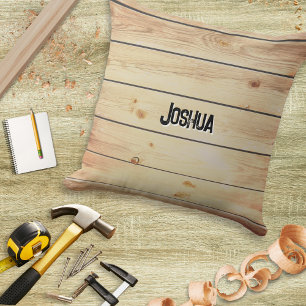 Faux Wood Rustic Wooden Timber Effect Personalised Throw Pillow