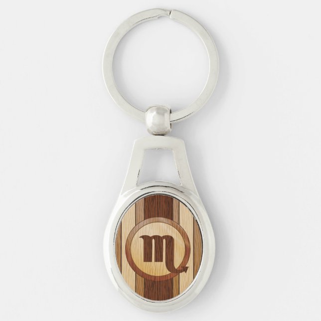 Faux Wood Scorpio Astrology Symbol Keychain (Front)