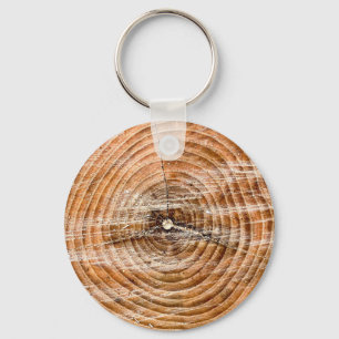 Faux Wood Slice Keychain 