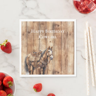 Faux Wood Western Cowboy Cowgirl Horse Birthday Napkin