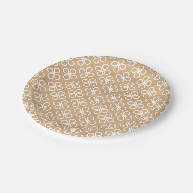 Faux Wood | White Ornate Pattern Paper Plate (Angled)
