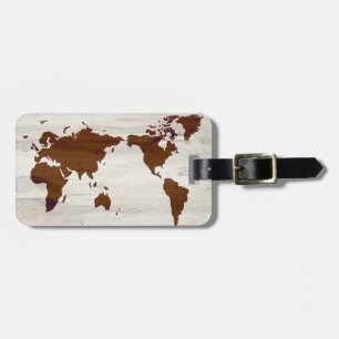 Faux Wood World Map Custom Luggage Tag