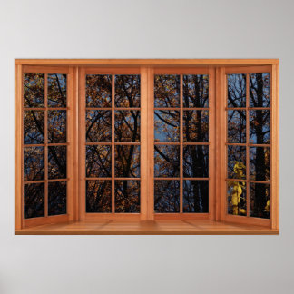 Faux Wooden Bay Window Illusion - Autumn Trees Poster