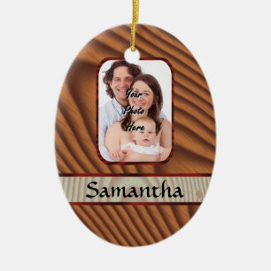 Faux wooden personalized photo ceramic ornament
