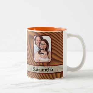 Faux wooden personalized photo Two-Tone coffee mug