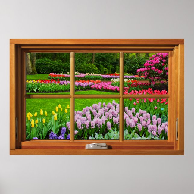 Faux Wooden Window Illusion - Spring Garden Poster (Front)