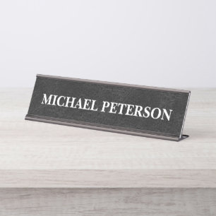 Faux Worn Black Leather Personalized Desk Name Plate