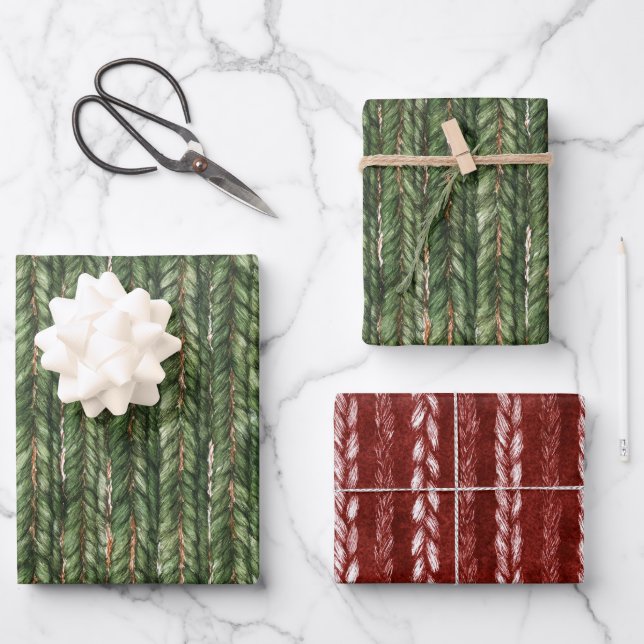 Faux Woven Green Threads Birthday Wrapping Paper Sheet (Front)