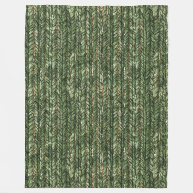 Faux Woven Green Threads Christmas Fleece Blanket (Front)