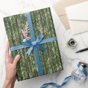Faux Woven Green Threads Wrapping Paper