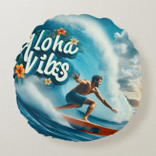 Faux Wrapped Canvas Print Round Pillow