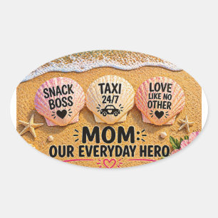 Faux Wrapped Canvas PrintFunny Mom Beach Shirt – S Oval Sticker