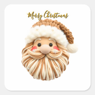 Faux Yarn Christmas Santa Square Sticker