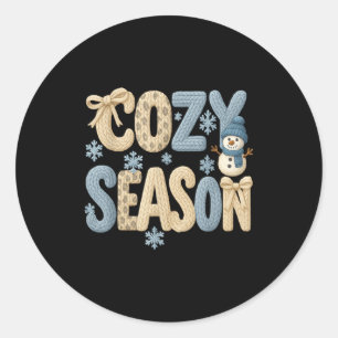 Faux Yarn Cozy Season Winter, Merry Bright Christm Classic Round Sticker