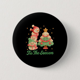 Faux Yarn Crochet Snowman And Christmas Tree  2 Inch Round Button