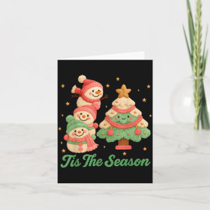 Faux Yarn Crochet Snowman And Christmas Tree Card