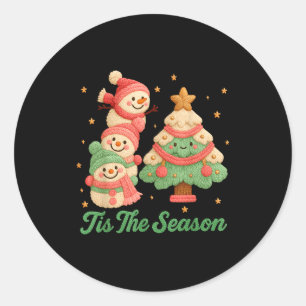 Faux Yarn Crochet Snowman And Christmas Tree  Classic Round Sticker