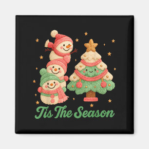 Faux Yarn Crochet Snowman And Christmas Tree Magnet