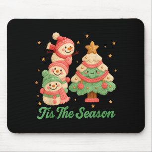 Faux Yarn Crochet Snowman And Christmas Tree Mouse Pad