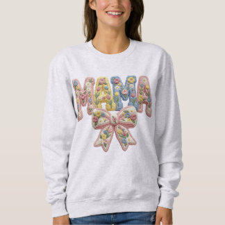 Faux Yarn & Embroidery MAMA with Bow Sweatshirt